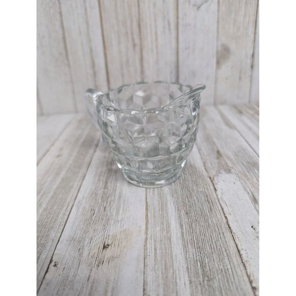 Whitehall Clear By Colony Glass Creamer 2 1/2" Cubist - Picture 1 of 7